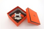 HERMES 00102 愛馬仕朋克鉚釘橙色平紋銀面手鐲手帶