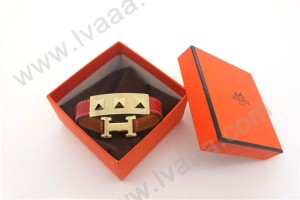 HERMES 00108 愛馬仕朋克鉚釘紅色平紋金面手鐲手帶