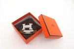 HERMES 00104 愛馬仕朋克鉚釘黑色平紋銀面手鐲手帶