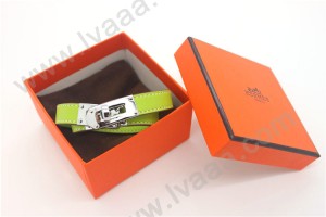 HERMES 00135 愛馬仕熒光黃平紋銀扣雙圈手鐲手帶