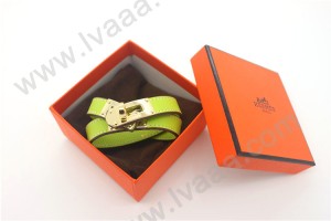 HERMES 00164 愛馬仕熒光黃色十字紋金扣雙圈手鐲手帶