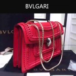 Bvlgari-002-2 時尚復古新款紅色原版小牛皮手工編織蛇頭單肩斜挎包