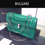 Bvlgari-002 時尚復古新款綠色原版小牛皮手工編織蛇頭單肩斜挎包