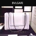 Bvlgari-002-5 時尚復古新款白色原版小牛皮手工編織蛇頭單肩斜挎包