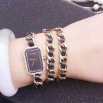 CHANEL-0084-5 潮流時尚最新鏈條設計黑色土豪金鑲鑽手鏈款石英腕錶