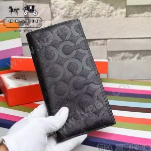 COACH 74183-2 人氣熱銷男士黑色全皮歐普圖案壓花兩折西裝夾