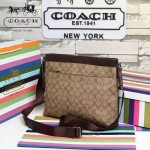 COACH 71053 人氣熱銷休閒咖啡色PVC配皮單肩斜挎包