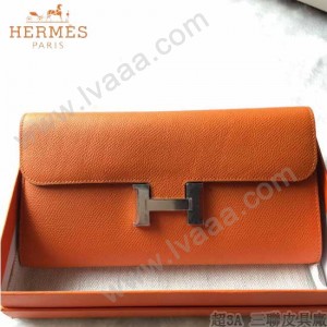 HERMES-0001-2 潮流新款Constance系列EPSOM橙色原版皮手拿包長款錢包