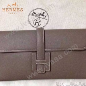 HERMES-0002-10 名媛必備Jige elan系列Epsom卡其色原版皮手拿包晚宴包