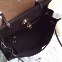 HERMES-0007-14 時尚新款herbag系列原單黑色帆布配黑色牛皮大號手提單肩包