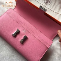 HERMES-0001-9 潮流新款Constance系列EPSOM粉色原版皮手拿包長款錢包