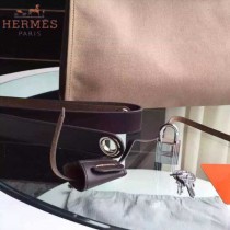 HERMES-0007-13 時尚新款herbag系列原單卡其色帆布配黑色牛皮大號手提單肩包