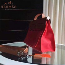 HERMES-0007-11 時尚新款herbag系列原單唇膏粉帆布配土黃色牛皮大號手提單肩包