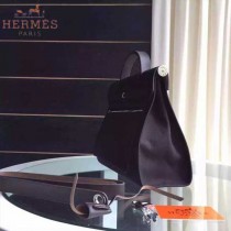 HERMES-0007-14 時尚新款herbag系列原單黑色帆布配黑色牛皮大號手提單肩包
