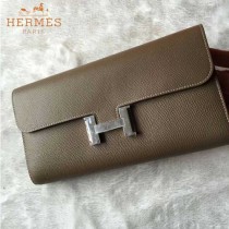 HERMES-0001 潮流新款Constance系列EPSOM卡其色原版皮手拿包長款錢包