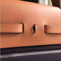 HERMES-0007-4 時尚新款herbag系列原單黑色帆布配土黃色牛皮大號手提單肩包