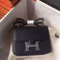 HERMES-0006-8 新款女士constance系列黑色原版皮雙層空姐包單肩斜挎包