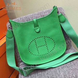 HERMES-00011-5 時尚打孔款伊夫寧系列綠色原版togo皮單肩斜挎包
