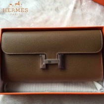 HERMES-0001-11 潮流新款Constance系列EPSOM淺咖色原版皮手拿包長款錢包
