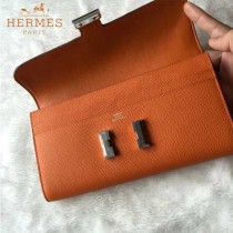 HERMES-0001-2 潮流新款Constance系列EPSOM橙色原版皮手拿包長款錢包