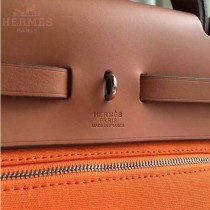HERMES-0007-6 時尚新款herbag系列原單橙色帆布配土黃色牛皮大號手提單肩包