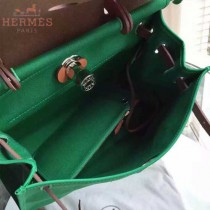 HERMES-0007-10 時尚新款herbag系列原單綠色帆布配土黃色牛皮大號手提單肩包