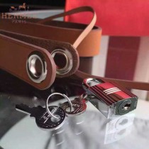 HERMES-0007-11 時尚新款herbag系列原單唇膏粉帆布配土黃色牛皮大號手提單肩包