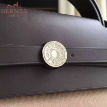 HERMES-0007-13 時尚新款herbag系列原單卡其色帆布配黑色牛皮大號手提單肩包