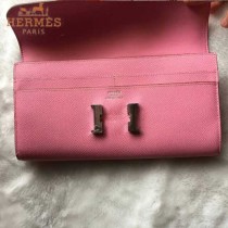 HERMES-0001-9 潮流新款Constance系列EPSOM粉色原版皮手拿包長款錢包