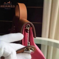 HERMES-0007-8 時尚新款herbag系列原單櫻花粉帆布配土黃色牛皮大號手提單肩包