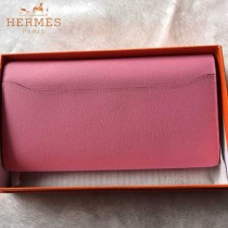 HERMES-0001-9 潮流新款Constance系列EPSOM粉色原版皮手拿包長款錢包