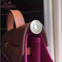 HERMES-0007-5 時尚新款herbag系列原單玫紅色帆布配土黃色牛皮大號手提單肩包