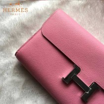 HERMES-0001-9 潮流新款Constance系列EPSOM粉色原版皮手拿包長款錢包