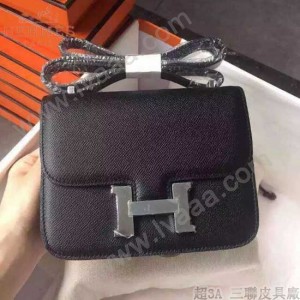 HERMES-0006-8 新款女士constance系列黑色原版皮雙層空姐包單肩斜挎包