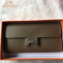 HERMES-0001 潮流新款Constance系列EPSOM卡其色原版皮手拿包長款錢包