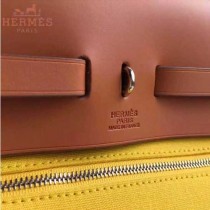 HERMES-0007-2 時尚新款herbag系列原單黃色帆布配土黃色牛皮大號手提單肩包