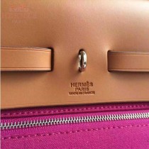 HERMES-0007-5 時尚新款herbag系列原單玫紅色帆布配土黃色牛皮大號手提單肩包