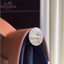 HERMES-0007-3 時尚新款herbag系列原單寶藍色帆布配土黃色牛皮大號手提單肩包