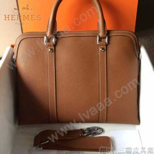 HERMES-0004 新款商務男士土黃色原版TOGO皮手提單肩包電腦包