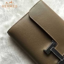 HERMES-0001 潮流新款Constance系列EPSOM卡其色原版皮手拿包長款錢包