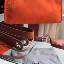 HERMES-0007-6 時尚新款herbag系列原單橙色帆布配土黃色牛皮大號手提單肩包