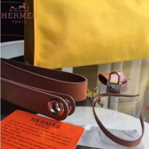 HERMES-0007-2 時尚新款herbag系列原單黃色帆布配土黃色牛皮大號手提單肩包