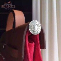 HERMES-0007-7 時尚新款herbag系列原單桃紅色帆布配土黃色牛皮大號手提單肩包