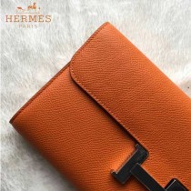 HERMES-0001-2 潮流新款Constance系列EPSOM橙色原版皮手拿包長款錢包