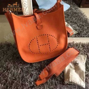 HERMES-00011-2 時尚打孔款伊夫寧系列橙色原版togo皮單肩斜挎包