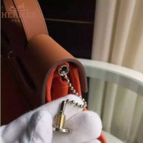 HERMES-0007-6 時尚新款herbag系列原單橙色帆布配土黃色牛皮大號手提單肩包
