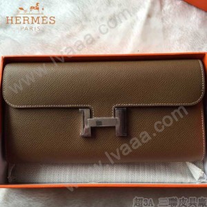 HERMES-0001-11 潮流新款Constance系列EPSOM淺咖色原版皮手拿包長款錢包