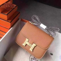HERMES-0006-3 新款女士constance系列土黃色原版皮雙層空姐包單肩斜挎包