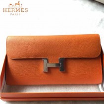 HERMES-0001-2 潮流新款Constance系列EPSOM橙色原版皮手拿包長款錢包