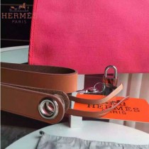 HERMES-0007-7 時尚新款herbag系列原單桃紅色帆布配土黃色牛皮大號手提單肩包